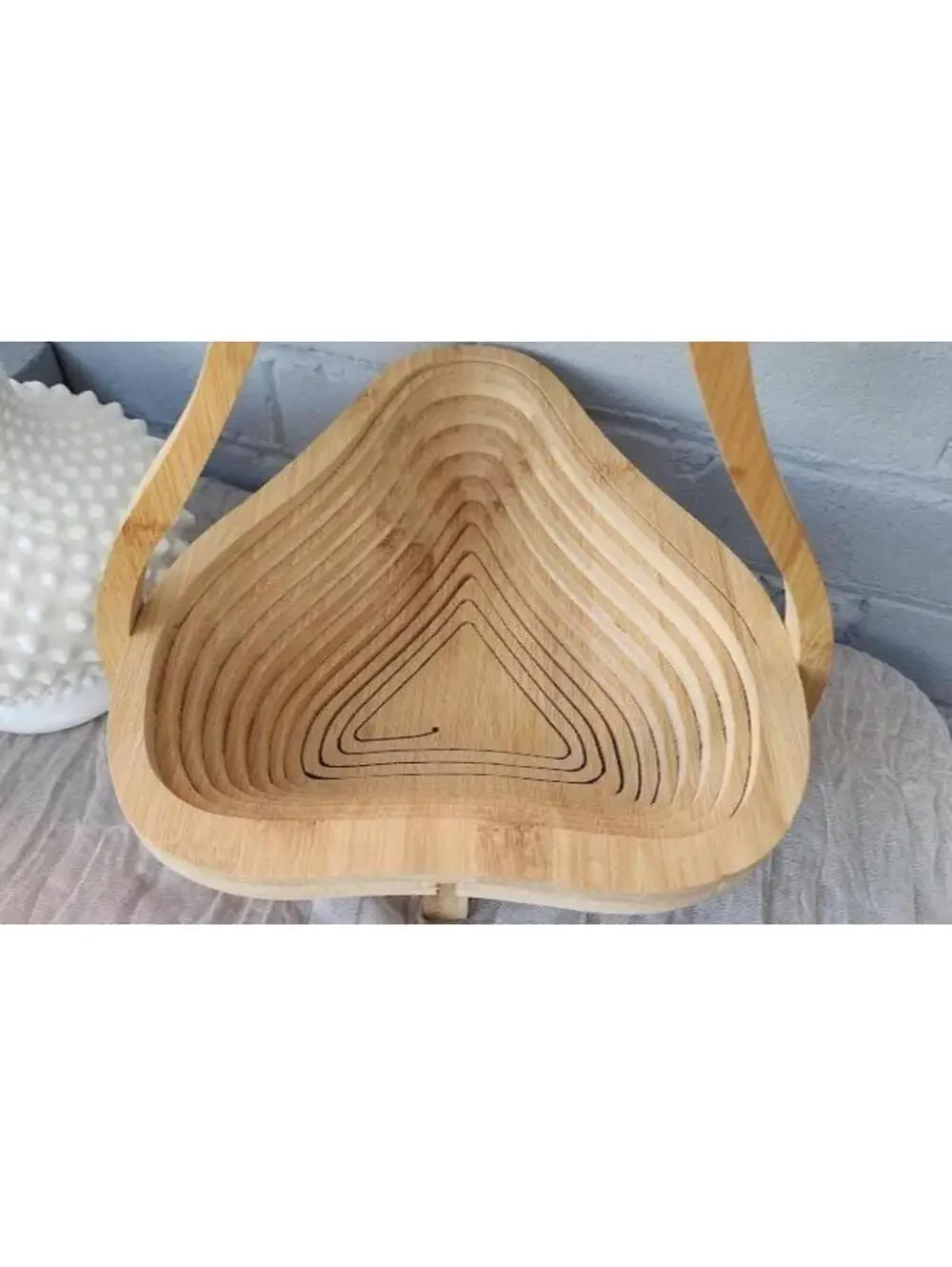 Pear Shaped Collapsible Wooden Basket Bowl Bamboo Farmhouse Decor